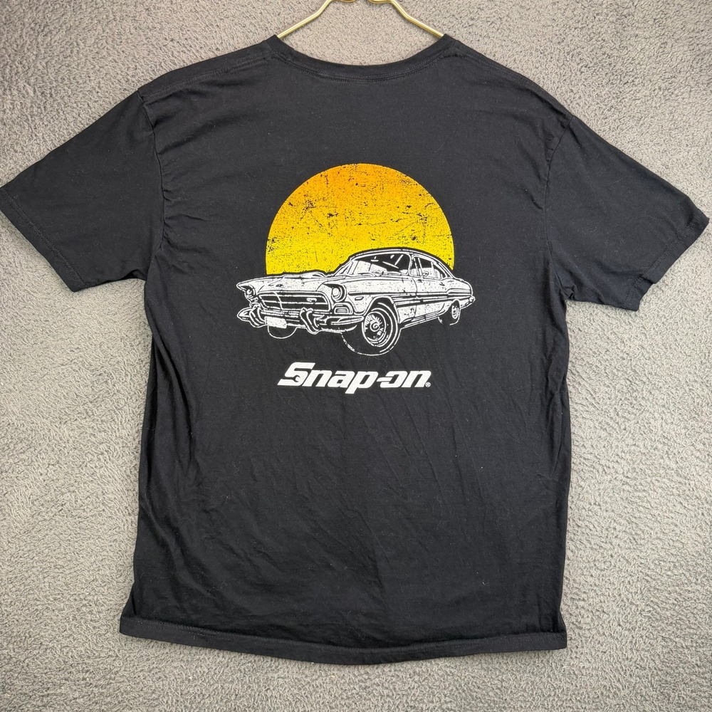 Snap-on Tools Mens XL Black Graphic T-Shirt Classic Car Sun Logo Gildan Shirt